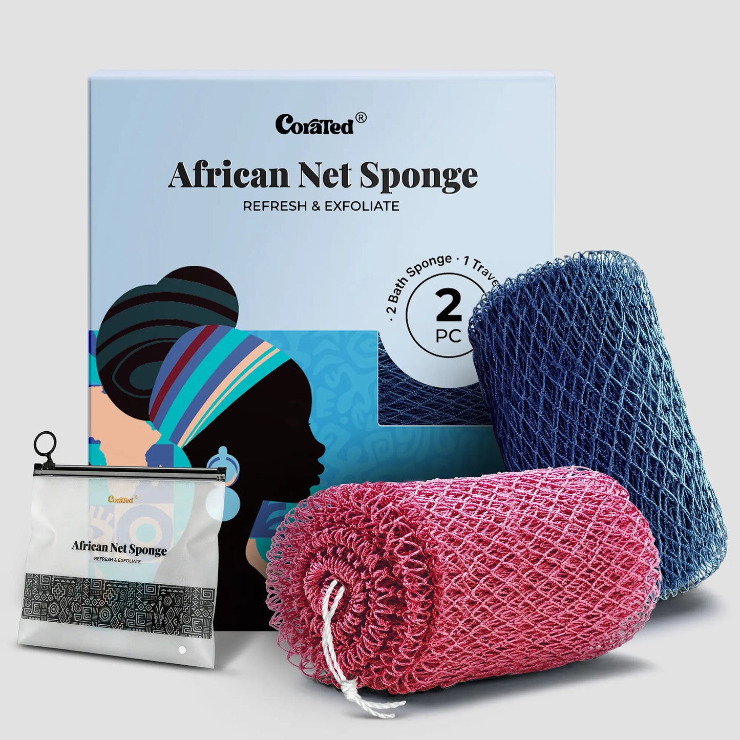 African Exfoliating Net Sponge – 2 Pack | Hygienic, Quick-Drying Bath Sponge