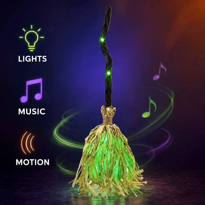 Animated Halloween Witch Broom with Lights, Music & Motion
