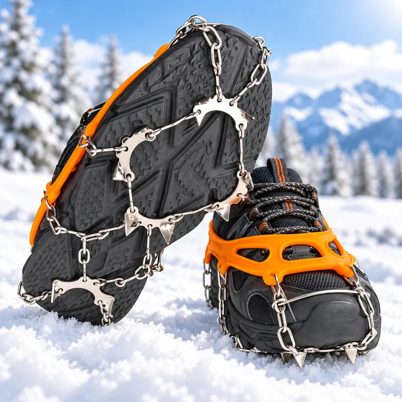 Ice Cleats for Shoes & Boots, 8-Spike Stainless Steel Traction Grips for Snow & Ice