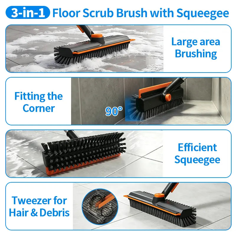 3-in-1 Stainless Steel Adjustable Long-Handle Floor Scrub Brush (30"-54")