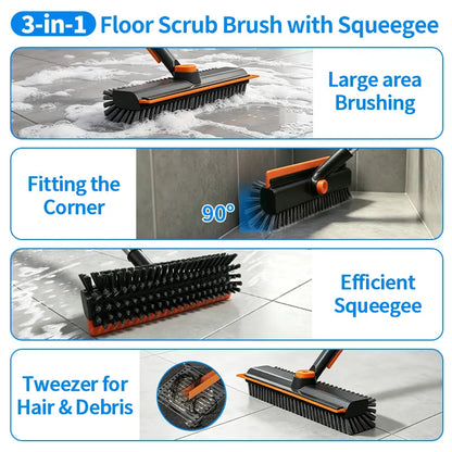 3-in-1 Stainless Steel Adjustable Long-Handle Floor Scrub Brush (30"-54")