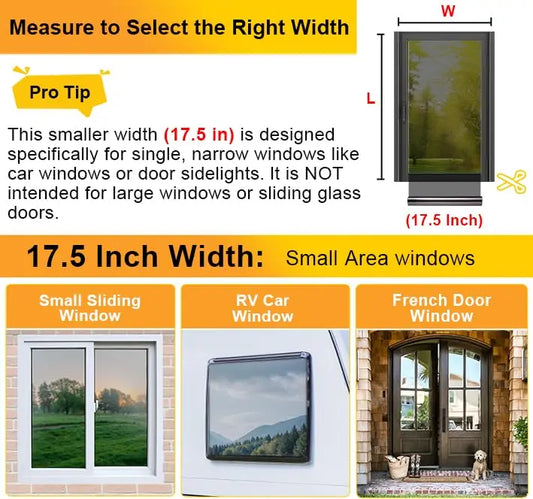17.5 inch width size guide - for small sliding windows, RV car windows, French door sidelights