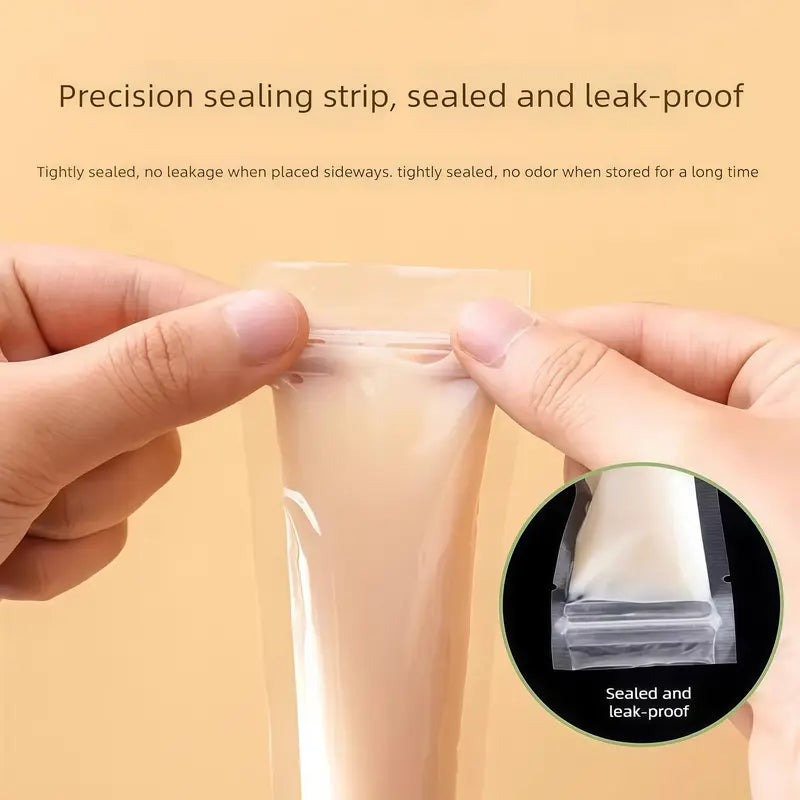Close-up of precision zipper sealing strip on disposable popsicle bag — sealed and leak-proof