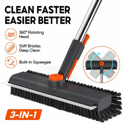 3-in-1 Stainless Steel Adjustable Long-Handle Floor Scrub Brush (30"-54")