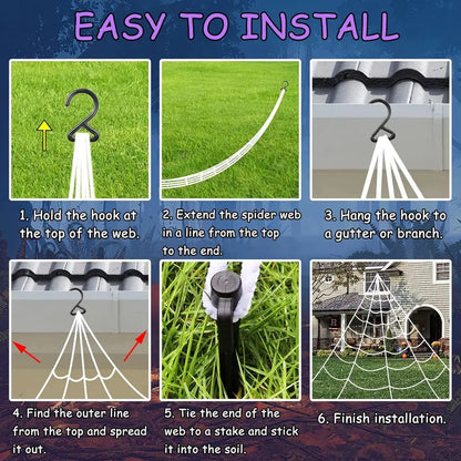 Spider Web Halloween Decorations Outdoor Lights, 125 Purple LED 16.4Ft Giant Spiderweb