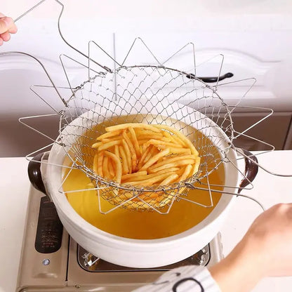 Stainless Steel Deep Fry Basket - Foldable Oil-Draining Strainer for French Fries & Chicken Nuggets
