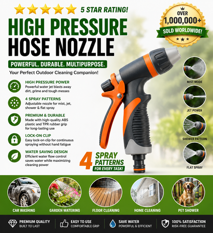 Garden Hose Nozzle Hand Sprayer – Multi-Function Adjustable Water Gun for Car Washing, Garden Plants & Lawn Watering