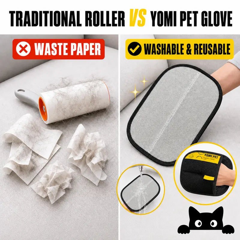 YOMI PET Pet Hair Remover Glove – Reusable Electrostatic Lint Remover Mitt for Furniture, Couch, Carpet & Clothes