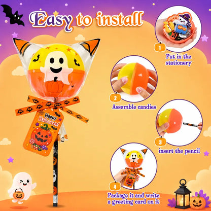 Unisex 2026 Upgraded Light-Up Giant Halloween Lollipop Stationery Kit with Cards, Halloween Party Favors for Kids, Classroom Exchange Gifts