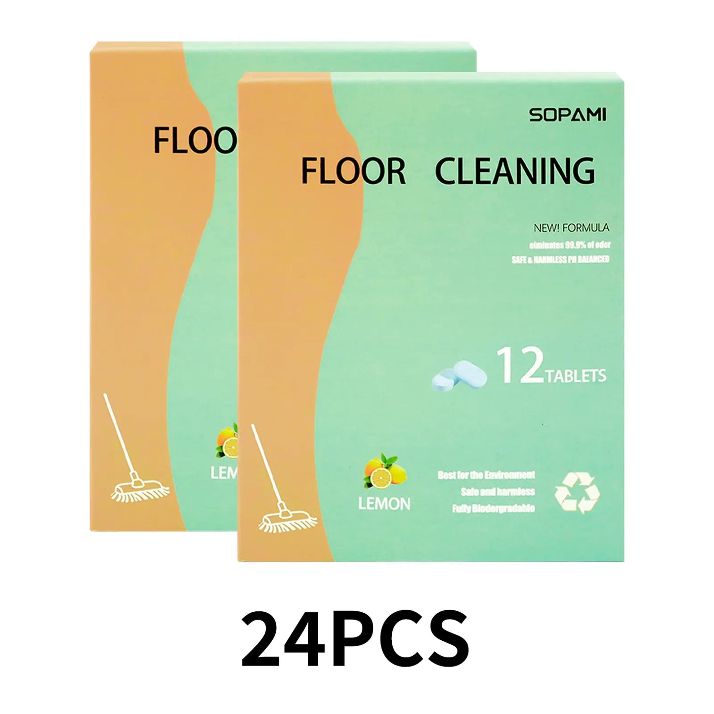 SOPAMI Floor Cleaning Tablets — Eco-Safe, No Residue, Lemon & Mint | 12/24 Pack