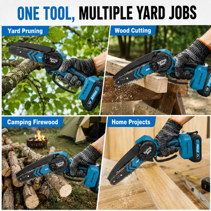 SwingBee 6-Inch Cordless Mini Chainsaw, 21V MAX Portable Handheld Electric Chain Saw with 2 Batteries, Carrying Case & Spare Chain for Tree Trimming & Wood Cutting
