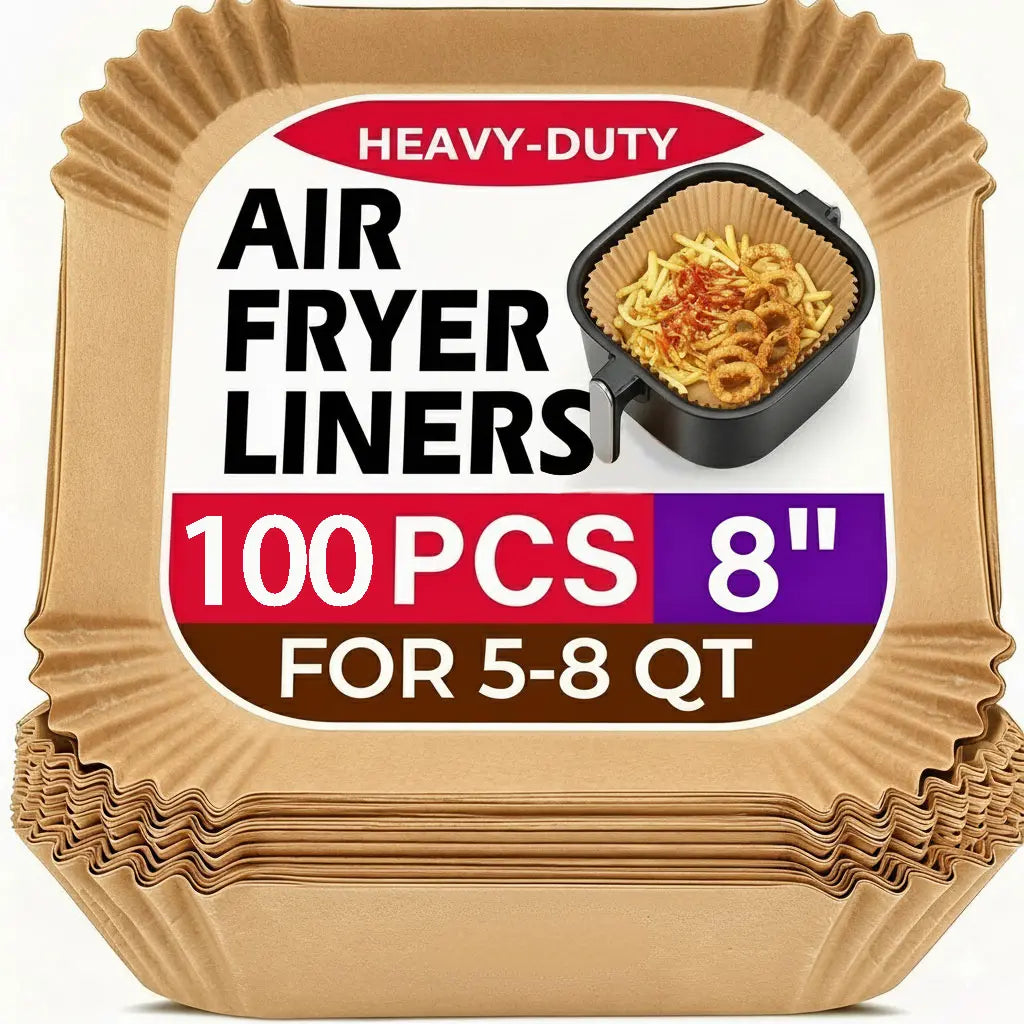 Air Fryer Parchment Paper Liners – Heavy-Duty Non-Stick, Oil-Resistant, Compostable, Fits 5–8 QT Round Baskets