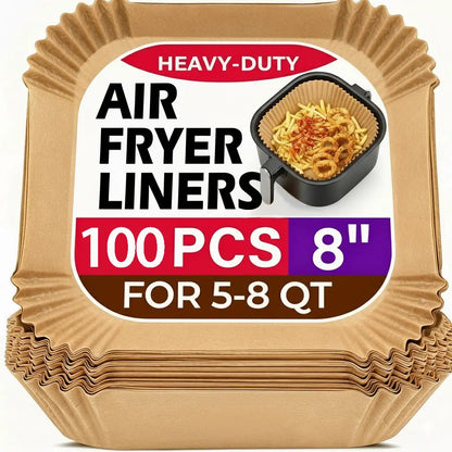 Air Fryer Parchment Paper Liners – Heavy-Duty Non-Stick, Oil-Resistant, Compostable, Fits 5–8 QT Round Baskets