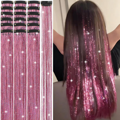 Hair Tinsel Kit 18 Pcs - Clip-In Fuller Sparkle, Heat Resistant Glitter Hair Extensions, Fairy Silver Hair Accessories for Women & Girls