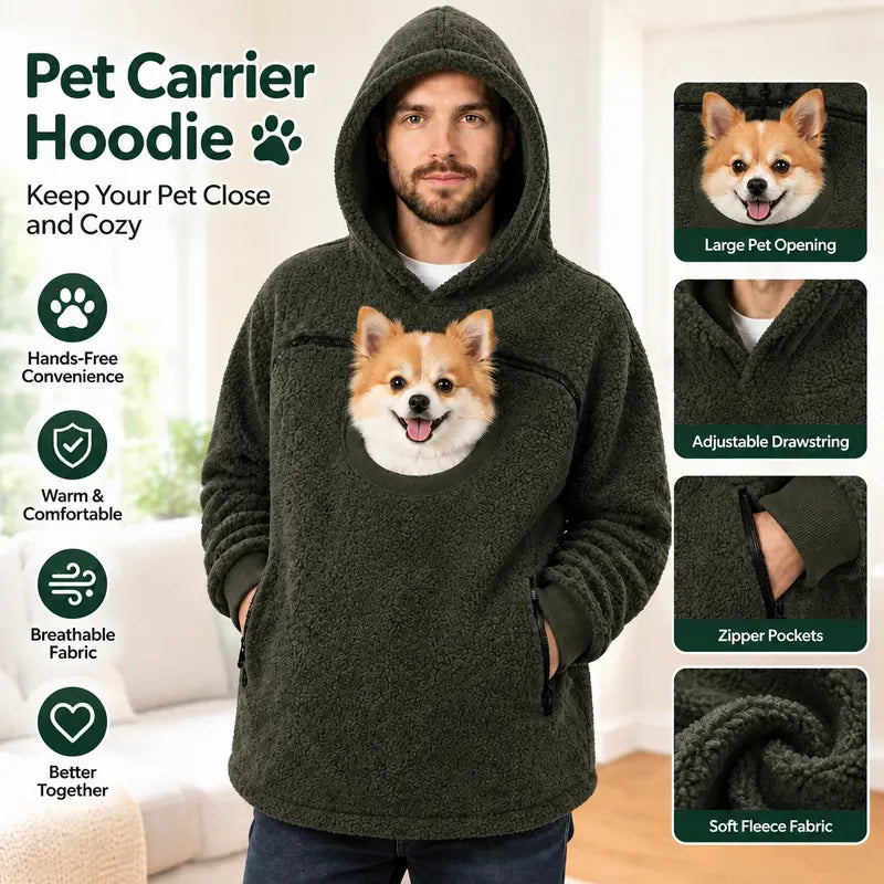 Hands-Free Pet Carrier Hoodie with Front Pouch for Small Cats & Dogs