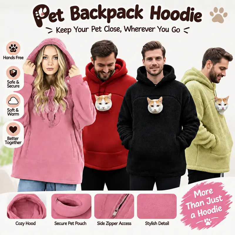 Hands-Free Pet Carrier Hoodie with Front Pouch for Small Cats & Dogs