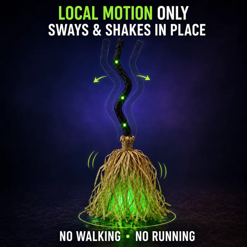 Animated Halloween Witch Broom with Lights, Music & Motion