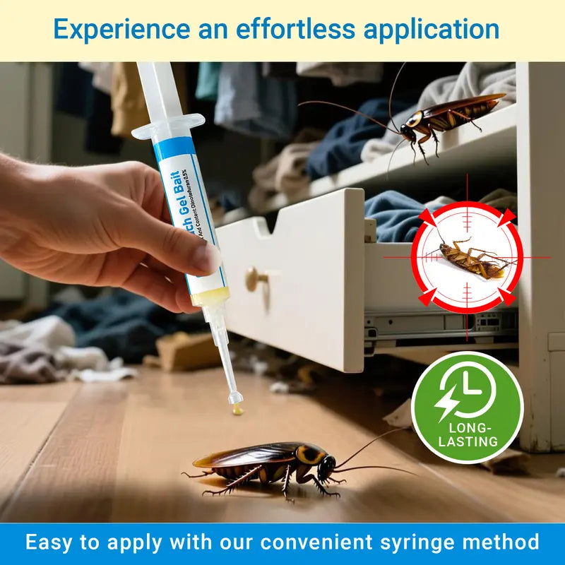 Indoor Cockroach Exterminator Gel – 2-Pack Syringes for American, German & Common Roaches