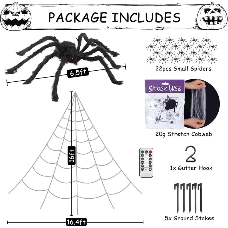 Spider Web Halloween Decorations Outdoor Lights, 125 Purple LED 16.4Ft Giant Spiderweb
