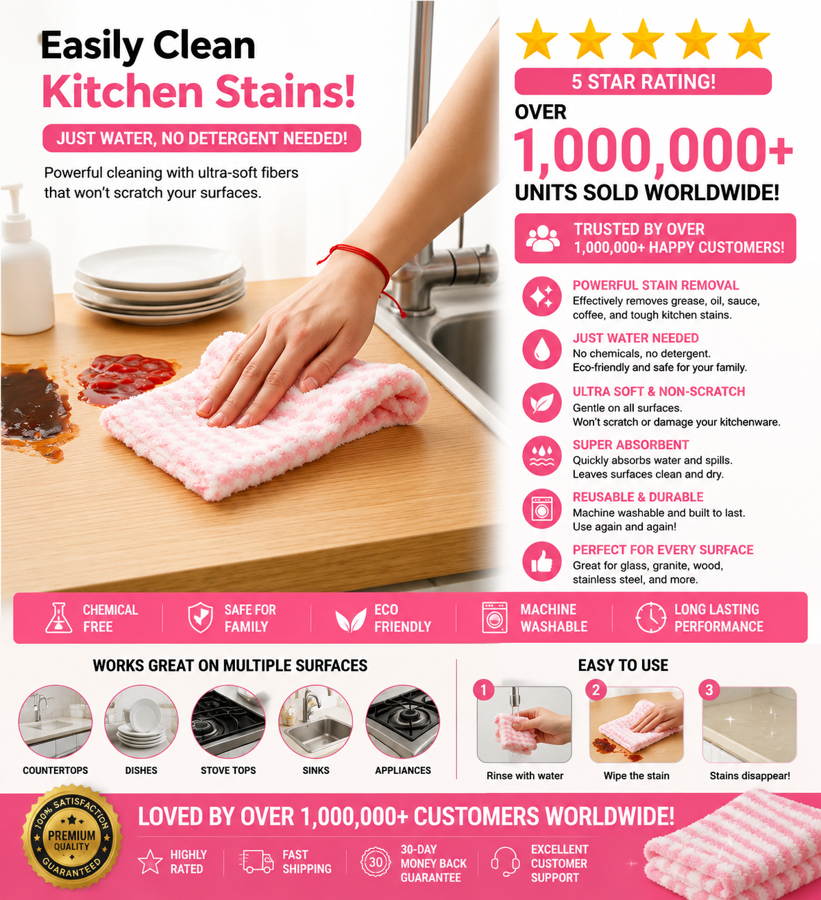 Microfiber Cleaning Cloths 10-Pack – Super Absorbent, Non-Scratch Kitchen Towels | 9.84" x 9.84"