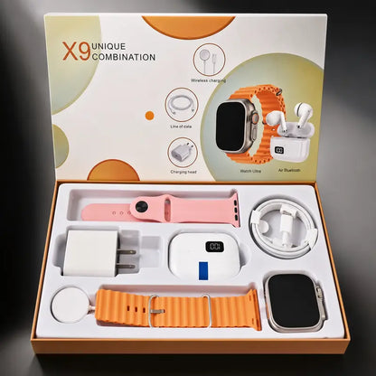 X9 Smart Watch Combo Set – 2.01" Touch Screen with Bluetooth Earbuds, Step Counter & Music Control