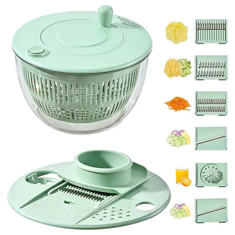 UFORU Large 3-in-1 Salad Spinner, Vegetable & Fruit Washing Bowl with Strainer, 5-Blade Slicer, 5.3 Qt