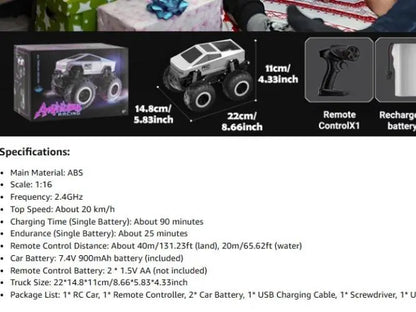 RC Cars 4WD Off-Road Truck - Metal Shell LED Headlights Monster RC Truck, All Terrain Hobby RC Car Toy for Kids & Adults