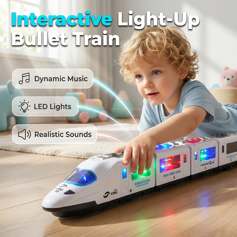 📢📢50% OFF !! ⏰ Electric Bullet Train Toy – Light-Up, Bump & Go, with Music 🎵