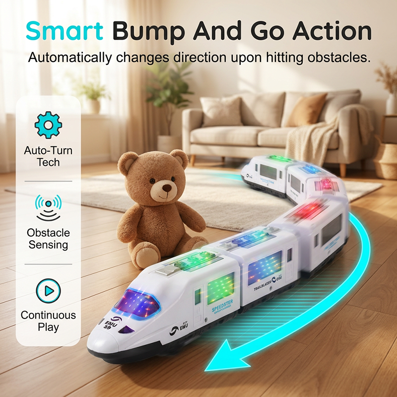📢📢50% OFF !! ⏰ Electric Bullet Train Toy – Light-Up, Bump & Go, with Music 🎵