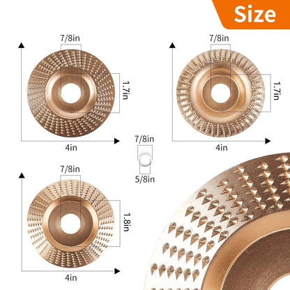 Wood Carving Disc Set for Angle Grinder 3Pcs, Grinding & Shaping Wheel for Wood Cutting, Durable Grinder Attachment Set